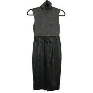 Bailey Womens Dress Small Sleeveless Black Gray Faux Leather Turtleneck Elegant
